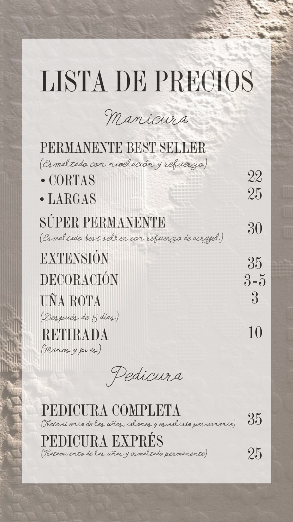 Precios Manicura y Pedicura Uñas Villalba
